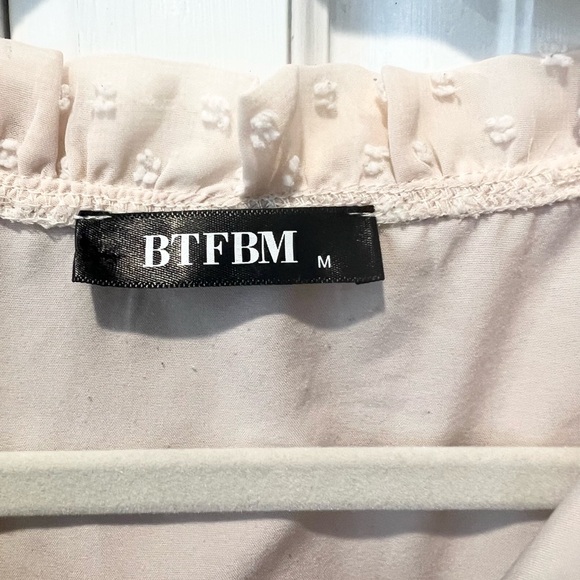 BTFBM Mini Dress Long Sheer Sleeves Swiss Dot Smocked Ruffle Chiffon Flowy Med - Picture 3 of 5